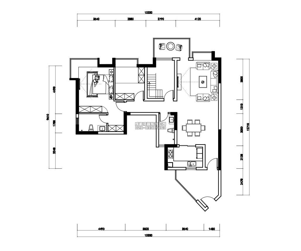 簡(jiǎn)歐套三住宅家具布置平面設計圖