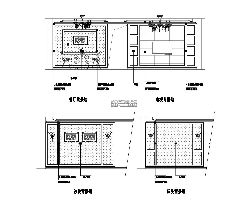 簡(jiǎn)歐套三住宅背景墻立面設計圖